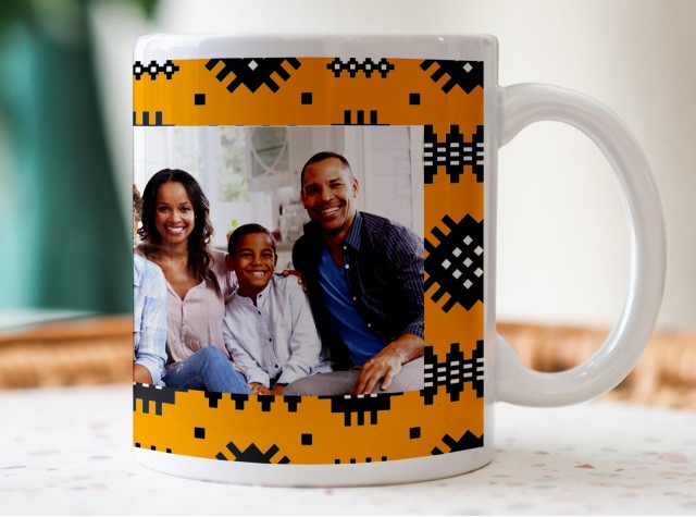 Yellow Welsh Tapestry Photo Mug with Banner Frame